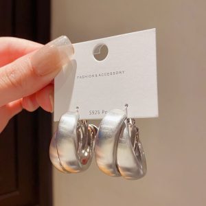 Niche vintage brushed metal cross hoop earrings big earrings women's high-end sense of cold style exaggerated fashion earrings