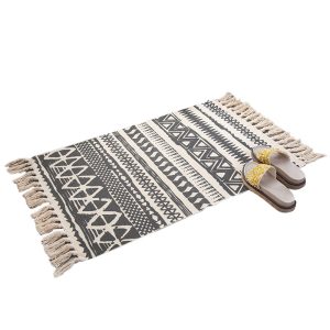 Retro ethnic style, simple cotton and linen, small fresh floor mat, living room, bedroom, bedside mat, retro ethnic style, tassel blanket