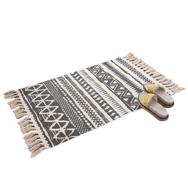 Retro ethnic style, simple cotton and linen, small fresh floor mat, living room, bedroom, bedside mat, retro ethnic style, tassel blanket - Image 3