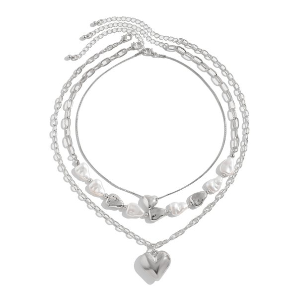 European and American cross-border fashion ins metal love pendant necklace Irregular design imitation pearl stacking necklace women - Image 5
