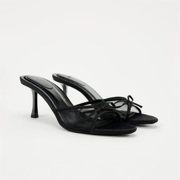 Z2025 Summer New Mesh Breathable Open-Toe High Heeled Sandals Versatile Simple Bow Stiletto Heel Sandals for Women - Image 3