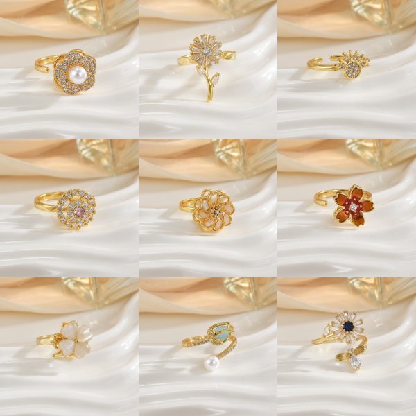European and American hot-selling rotating rings women's micro inlaid zircon temperament versatile fashion light luxury copper plated 18k gold rings wholesale
