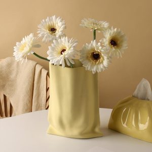 Behammei cream style ceramic vase high-end home living room flower arrangement entrance table decoration paper bag flower vessel