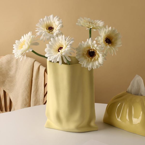 Behammei cream style ceramic vase high-end home living room flower arrangement entrance table decoration paper bag flower vessel - Image 3