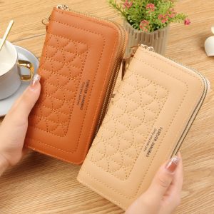 2024 New Women's Wallet Long Double Zipper Clutch Embroidery Fashion Large Capacity Soft Wallet Mobile Phone Bag