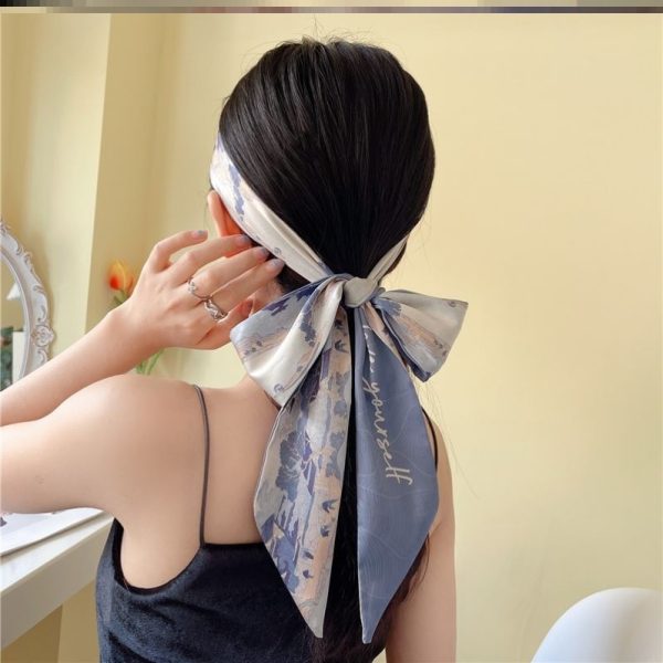 European fashion temperament pattern retro headband long silk scarf ribbon high-end streamer versatile trend geometric hair accessories - Image 2
