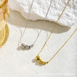 European and American simple five blessing gold bead necklace women's non-fading, high-end sense of cold, wind-plated 18k gold, temperament, trendy accessories