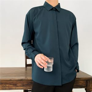 Drapable iron-free loose solid color white shirt men's light familiar ruffian handsome teenager Korean version casual long-sleeved bottoming shirt
