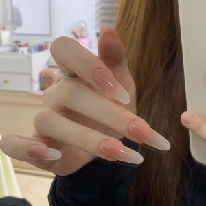 [Hua Fei touches her face] pure desire wind nude gradient long wearing nails 30 pieces finished nail art nail pieces wholesale