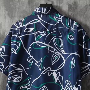 Comic print shirt men's ins trend summer Japanese short-sleeved shirt couple loose design sense niche jacket