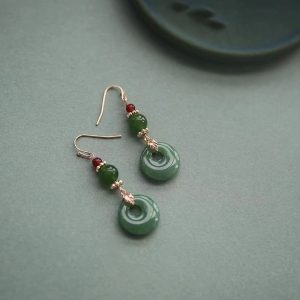 Cuihuan Lanting Villa original design turquoise peace buckle earrings handmade Hanfu cheongsam earrings retro style earrings
