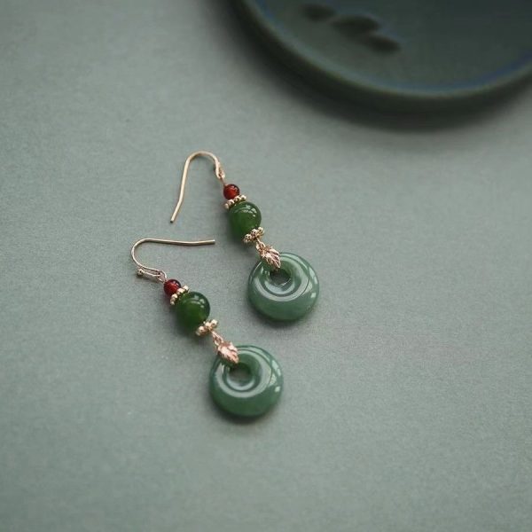 Cuihuan Lanting Villa original design turquoise peace buckle earrings handmade Hanfu cheongsam earrings retro style earrings - Image 4
