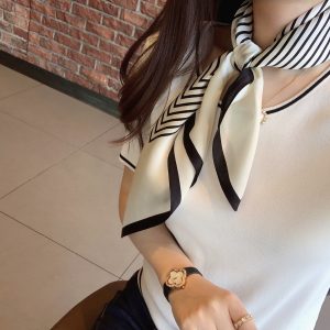 Hangzhou silk 100% mulberry silk silk scarf Nordic simple women's 70cm square scarf striped silk scarf collar scarf shawl