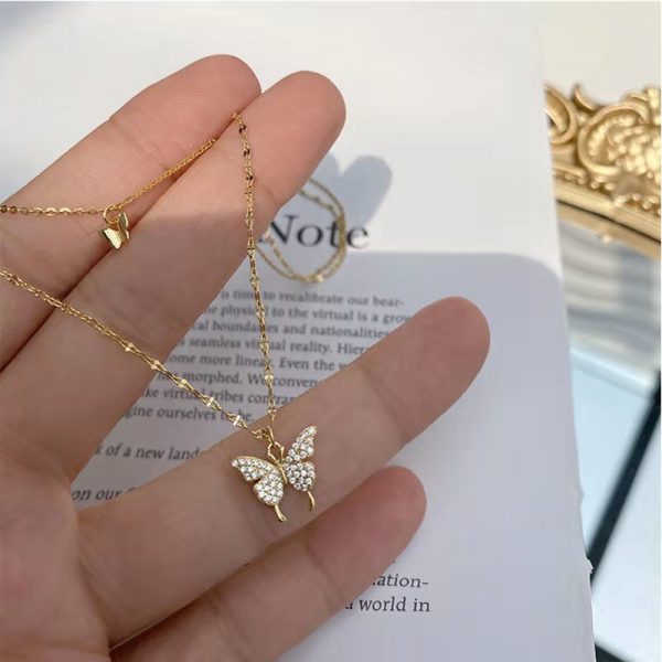 2021 new double-layer butterfly sterling silver necklace female ins niche design sense high-end collarbone chain jewelry pendant - Image 3