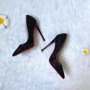 Black Red Sole High Heels Women's Stiletto Heels Fall/Winter 2023 New Sequin Crystal Wedding Shoes Pointed-toe Professional Sexy Singles