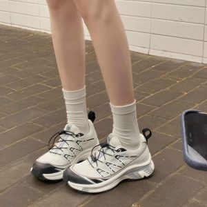 Grape mom studiolee leather platform sole heightened sporty style drawstring light casual color-blocked dad shoes for women