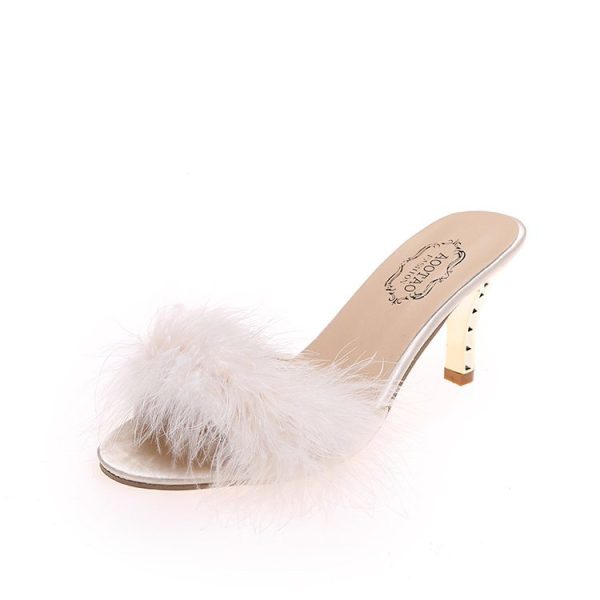 slippers amazon high heel fur fashion slippers women foreign trade plus size stiletto elegant open toe sandals - Image 5