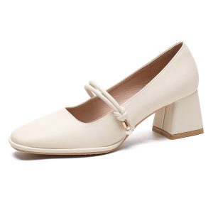 Wear work, spring and autumn, daily square toe, simple leather shoes, Korean women's shoes, Mary Jane shoes, women's skirts, office thick heels