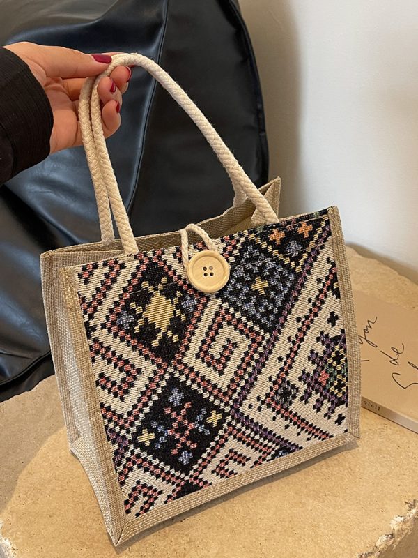 Ethnic canvas bag women's summer new fashion outing hand-held linen lunch box bento bag hand-carried mommy bag - Image 4