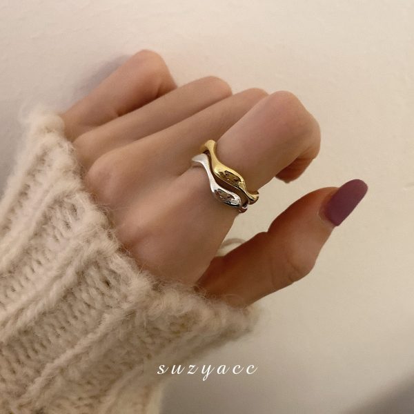Korean Internet celebrity metal gold and silver two-color index finger opening ring women's cold style fashion personality simple design hand jewelry