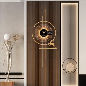 Creative wall clock, living room, modern minimalist art, silent clock, home light luxury, atmospheric clock, wall lamp, grille decoration