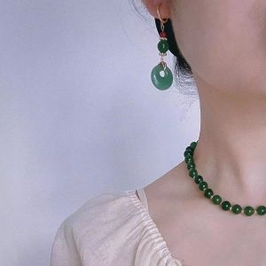 Cuihuan Lanting Villa original design turquoise peace buckle earrings handmade Hanfu cheongsam earrings retro style earrings