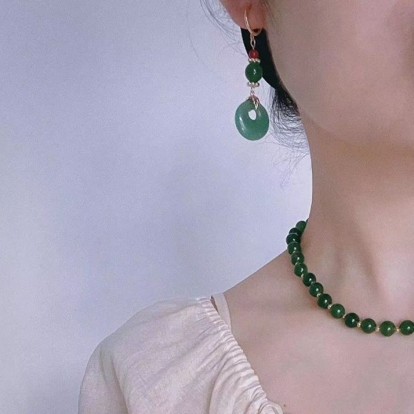 Cuihuan Lanting Villa original design turquoise peace buckle earrings handmade Hanfu cheongsam earrings retro style earrings - Image 2