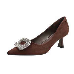 Pointed toe rhinestone high heels women's stiletto heels sexy 2025 new spring and autumn not tired feet black suede french shoes