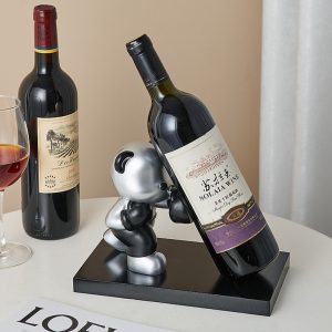 Cartoon wine cabinet resin silver boxing panda wine rack ornaments artist living room decoration office soft furnishings