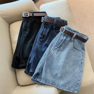 Denim shorts, women's new summer trendy ins, Internet celebrities, high-waisted, simple, thin, loose-legged, versatile A-line hot pants