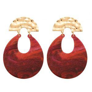 Exaggerated Ancola red resin smudge U-shaped silver needle earrings European and American retro niche temperament high-end sense earrings women