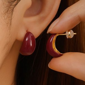 French temperament light luxury earrings female retro C-shaped drop oil enamel glaze S925 silver needle texture simple earrings earrings