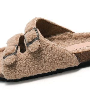 Ruizu new autumn and winter women's cork slippers lamb velvet men's sandals and slippers wear casual beach shoes to keep warm