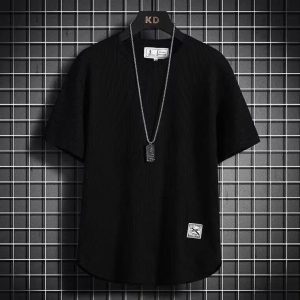Linen short-sleeved t-shirt men's summer new half-sleeved T-shirt cotton linen solid color loose bottoming shirt white five-quarter sleeves