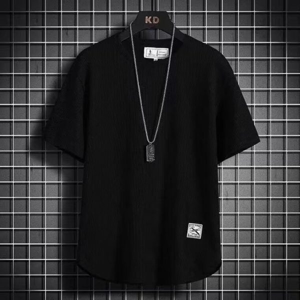 Linen short-sleeved t-shirt men's summer new half-sleeved T-shirt cotton linen solid color loose bottoming shirt white five-quarter sleeves - Image 4