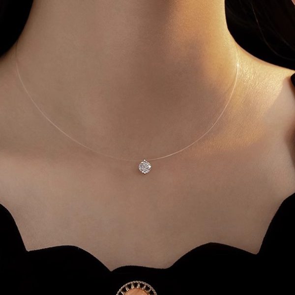 S925 sterling silver mermaid tears invisible fishing line moissanite necklace girls' clavicle chain exquisite zircon niche versatile