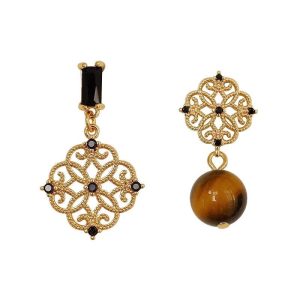 Retro tiger's eye earrings, high-end sense of uniqueness and exquisite hollow earrings, autumn and winter new Chinese style asymmetrical earrings
