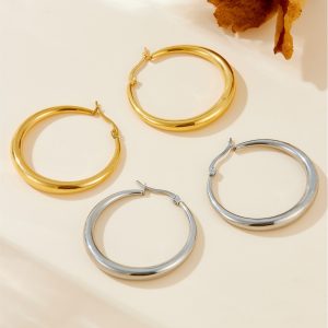 Minimalist oval hoop French lazy retro high-end European and American niche 18 gold-plated earrings earrings earrings