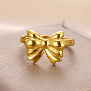 Cross-border AliExpress bow, light luxury, niche design, high-end sense of gold, titanium steel, non-fading rings, women's ins, tide