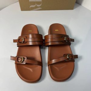 ZA 2024 New Women's Shoes with Buckle Flats Sandals for Beach Slippers to wear at home and out