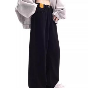 2024 black high-waisted straight jeans women's new spring and autumn pear-shaped body fat high-waisted loose wide-leg pants