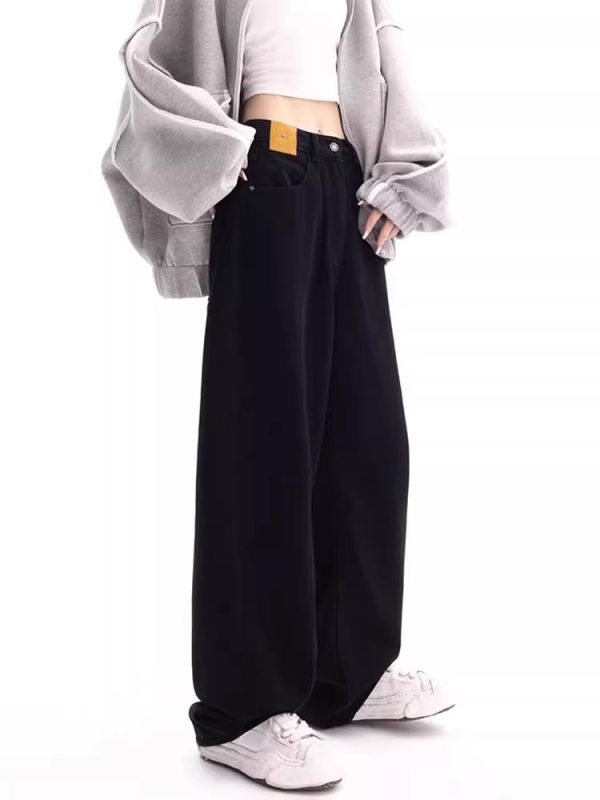 2024 black high-waisted straight jeans women's new spring and autumn pear-shaped body fat high-waisted loose wide-leg pants - Image 5