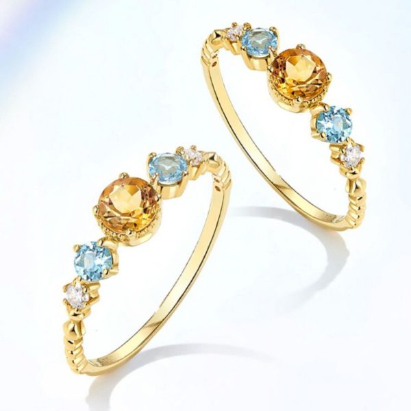 "Orange and the Sea" plated 18K gold-plated high imitation stone natural ring blue topaz color light luxury versatile women's ring