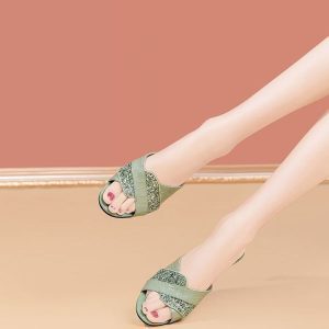 Soft leather summer new fishmouth high-heeled sandals foreign trade women wear fashionable breathable thick heel slippers