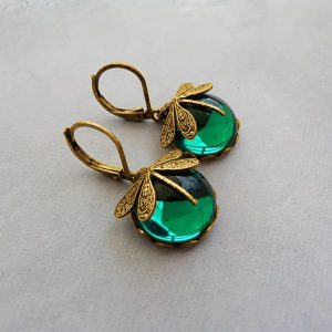 Cao Shi retro European-style forest pastoral style earrings for women, imitation moonlight stone dragonfly earrings, round exquisite daily style