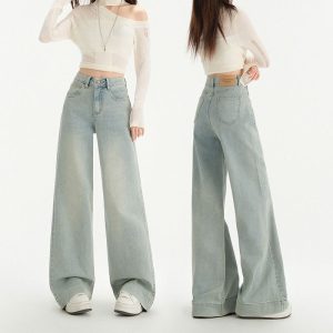 Denim blue non-fading jeans women's spring 2025 new american retro loose wide-leg small straight pants