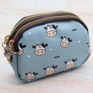 New Korean printed double zipper cute large capacity wallet student coin purse ID card card bag storage bag for women