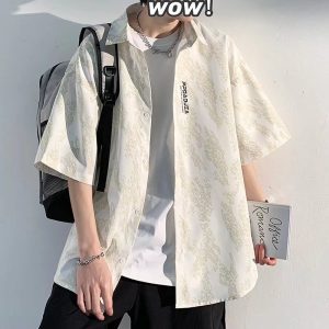 American casual short sleeve shirt men's summer thin fashion brand trend loose half sleeve clothes Japanese men's shirt jacket