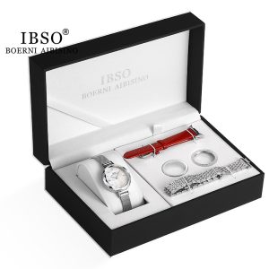 IBSO set watch stainless steel strap simple fashion trend boutique set gift watch waterproof shell cross-border watch