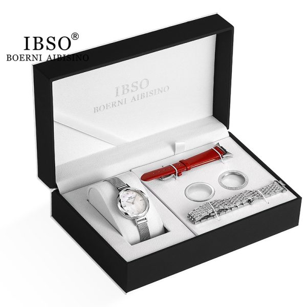 IBSO set watch stainless steel strap simple fashion trend boutique set gift watch waterproof shell cross-border watch